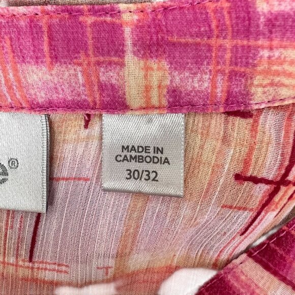 Avenue Womens Pink & Peach Abstract Printed Blouse 30/32 Button-Up Pocket Detail - Picture 5 of 15